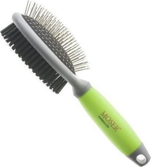 Picture of Moser Szczotka dwustronna owalna dla psów i kotów, stal/nylon, 24cm, szarozielona