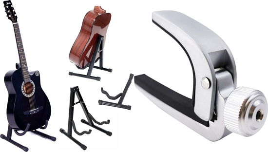 Picture of Mozos Mozos Stojak na gitar (GSTAND) + Kapodaster do gitary metalowy srebrny