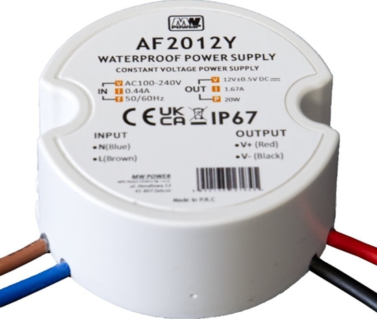 Picture of MW Power 20W 12V/1.67A round LED power supply, IP67