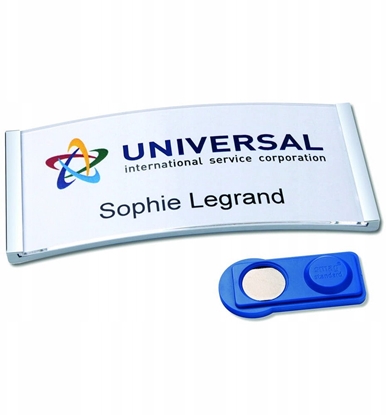 Picture of Navneskilt Badgepoint® 80x34 mm, Polar® Classic 35 Medarbejderskiltesæt, skilte med rustfri stålramme, akrylglas og printbare indstik - 10 skilte inkl. 32 indstik