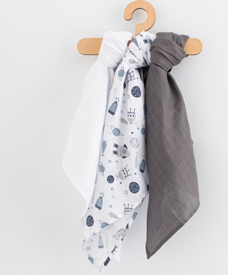 Изображение NEW BABY PIELUSZKI MULINOWE 3szt 60x80cm SZARY KOSMOS 8596164158401