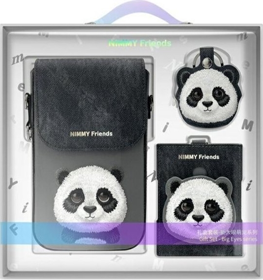 Picture of Nimmy Zestaw 3w1 torebka na telefon + portfel + etui na lokalizator czarny/black Big Eyed Pet 2.0 Panda