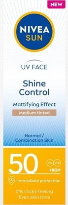 Изображение Nivea Sun UV Face Shine Control matujcy krem do twarzy z wysok ochron SPF50 Medium Tinted 50ml