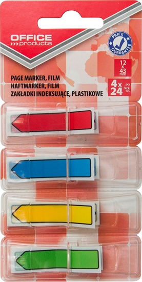 Picture of Office Products Zakadki indeksujce OFFICE PRODUCTS, PP, strzaka, 12x43mm, 4x24 kart., blister, mix kolorów