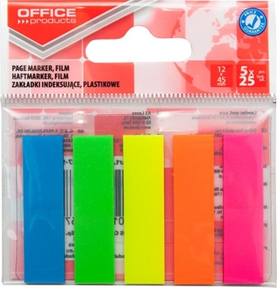 Picture of Office Products Zakadki indeksujce OFFICE PRODUCTS, standard, PP, 12x45mm, 5x25 kart., zawieszka, mix kolorów