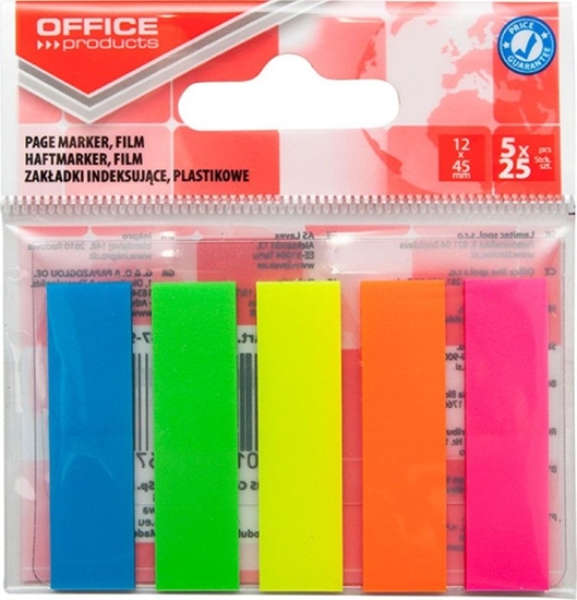 Picture of Office Products Zakadki indeksujce OFFICE PRODUCTS, standard, PP, 12x45mm, 5x25 kart., zawieszka, mix kolorów