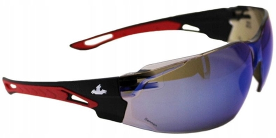 Picture of Okulary ochronne MCR Sennen, niebieskie lustrzane soczewki, czarno-czerwone oprawki