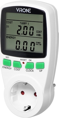 Picture of Orno Dwutaryfowy watomierz, kalkulator energii z wywietlaczem LCD, 2 oddzielne taryfy, wewntrzny akumulator, wersja Schuko