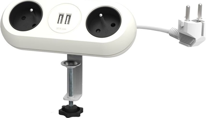 Attēls no Orno Gniazdo meblowe z uchwytem montaowym, adowark USB, 2 gniazda 2P+Z, 2xUSB, przewód 3x1,0mm? - 1,5m, biae