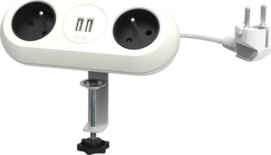 Picture of Orno Gniazdo meblowe z uchwytem montaowym, adowark USB, 2 gniazda 2P+Z, 2xUSB, przewód 3x1,0mm? - 1,5m, biae