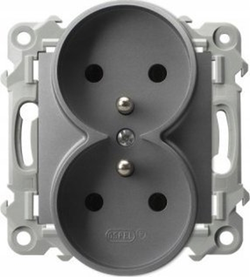 Picture of Ospel Gniazdo podwójne z uziemieniem Ospel Szafir GP-2ZRZ/m/70 modu bez ramki szary mat