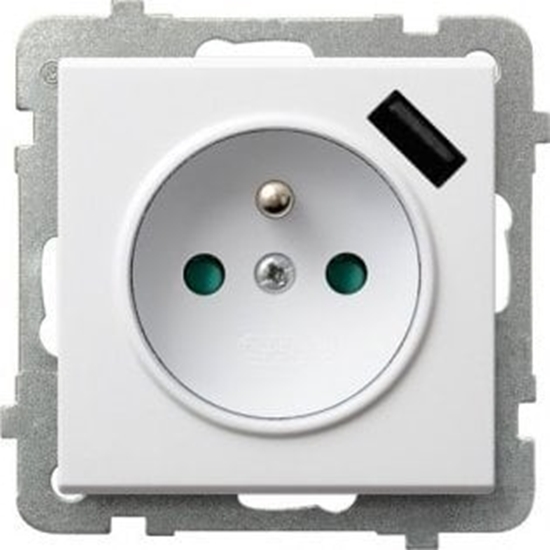 Изображение Ospel SONATA Gniazdo pojedyncze z/u z przesonami, z adowark USB biae GP-1RZPUSB/m/00