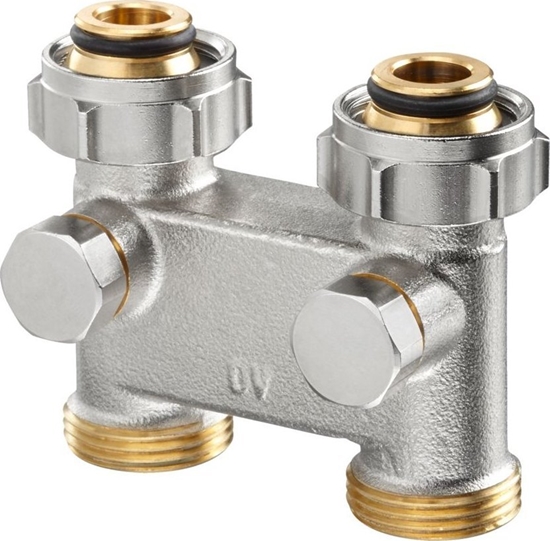 Изображение Oventrop tap block diverter piece, straight shape for swapped flow and return