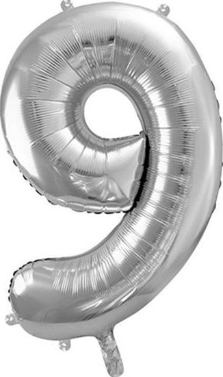 Picture of Party Deco Balon foliowy Cyfra "9", 86cm, srebrny uniwersalny