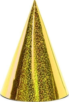 Изображение Party Deco Czapeczki imprezowe, holograficzne zote, 17 cm, 6 szt. uniwersalny