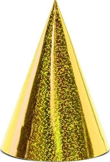 Изображение Party Deco Czapeczki imprezowe, holograficzne zote, 17 cm, 6 szt. uniwersalny