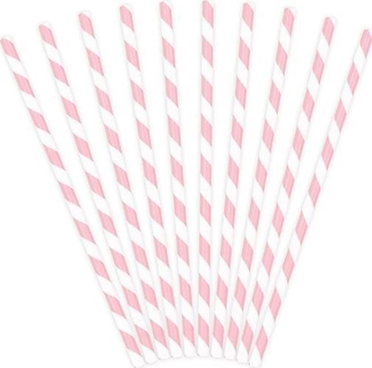 Изображение Party Deco Somki papierowe do picia w paski, jasnoróowe, 19,5cm, 10 szt. uniwersalny