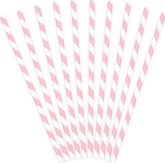 Изображение Party Deco Somki papierowe do picia w paski, jasnoróowe, 19,5cm, 10 szt. uniwersalny
