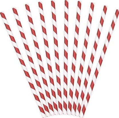 Изображение Party Deco Somki papierowe do picia w paski, czerwone, 19,5cm, 10 szt. uniwersalny