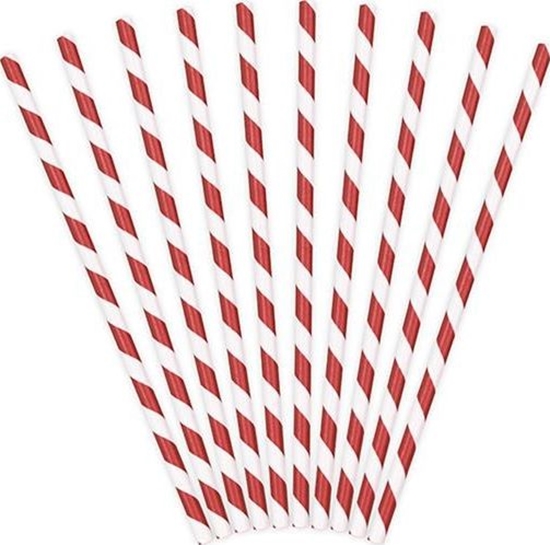 Изображение Party Deco Somki papierowe do picia w paski, czerwone, 19,5cm, 10 szt. uniwersalny