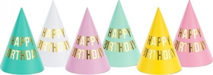 Attēls no PartyDeco Czapeczki Happy Birthday 16cm 6szt
