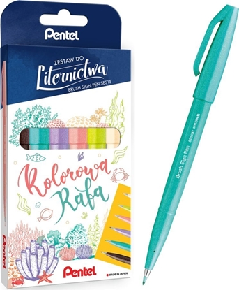 Attēls no Pentel Zestaw do Liternictwa Brush Sign Pen 6 Kolorów Kolorowa Rafa Pentel