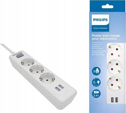 Picture of Philips PRZEDUACZ SIECIOWY PHILIPS LISTWA ZASILAJCA PRZEPICIOWA BIAA 3 GNIAZDA 2XUSB 2M SPN3032WA/60