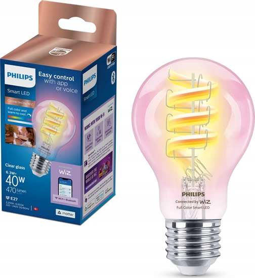 Picture of Philips WiZ | Philips Smart WiFi Filament Clear RGB | E27 | 6.3 W | Full colour