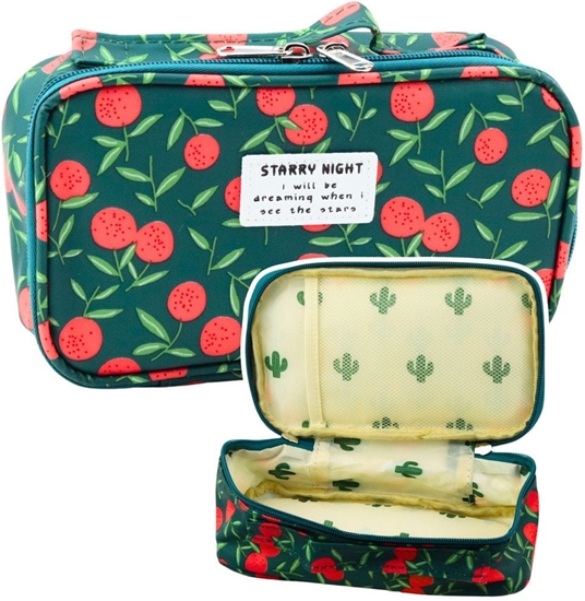 Picture of Piórnik Szkolny Organizer Pojemny Dodatkowa Kieszonka Winie Zielony 21,5cm LEAN