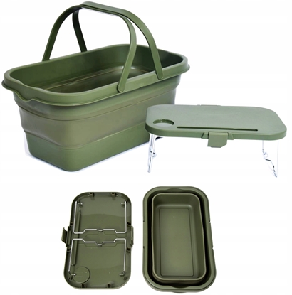 Picture of PLATINET CAMPING PICNIC BASKET 47X29X23,5 CM, 16L, FOLDING, WITH 2 IN 1 LID / TABLE GREEN [46139]