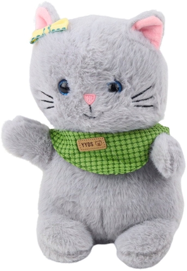 Изображение Pluszowa Maskotka Przytulanka Kot Szary Zielona Apaszka Kokardka 22cm