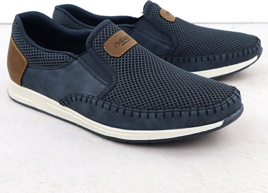 Изображение Póbuty mskie komfortowe mokasyny granatowe Rieker 11954-14 42