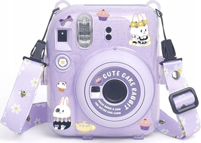 Attēls no Pokrowiec LoveInstant Futera Etui Pokrowiec Case do FujiFilm Fuji INSTAX Mini 12 + Naklejki i Kiesze na Zdjcia / Sodki Królik / Fioletowy Brokat