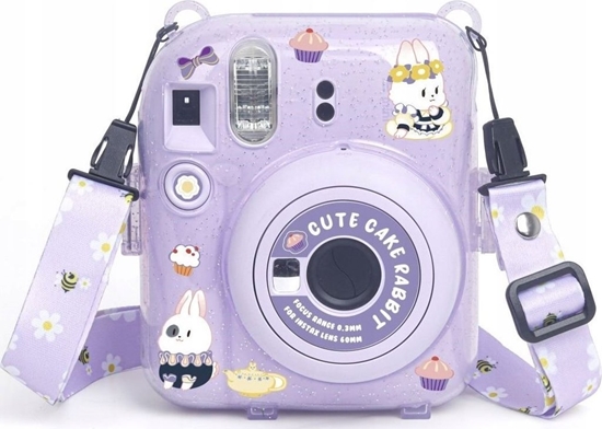 Picture of Pokrowiec LoveInstant Futera Etui Pokrowiec Case do FujiFilm Fuji INSTAX Mini 12 + Naklejki i Kiesze na Zdjcia / Sodki Królik / Fioletowy Brokat