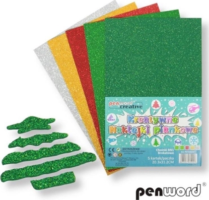 Изображение Polsirhurt Kreatywne naklejki piankowe Choinki BN1 brokatowe 20,3x31,2cm mix kolorów 5 arkuszy, cena za op
