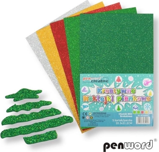 Изображение Polsirhurt Kreatywne naklejki piankowe Choinki BN1 brokatowe 20,3x31,2cm mix kolorów 5 arkuszy, cena za op