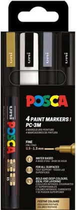 Picture of POSCA PC-3M 4stk (Guld,Hvid,Sølv,Sort)
