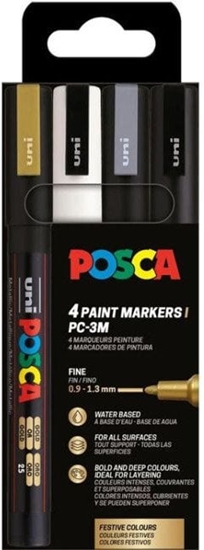 Picture of POSCA PC-3M 4stk (Guld,Hvid,Sølv,Sort)