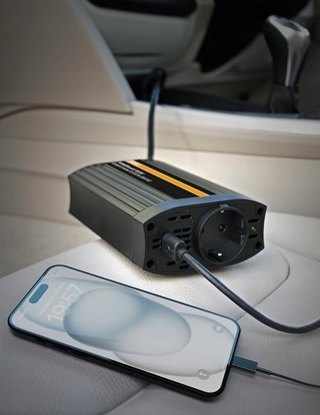 Attēls no Przetwornica OEINVU150, moc uytkowa: 150 W, napicie wejciowe: 12 V, napicie wyjciowe: 230 V USB - 104x156x51 mm