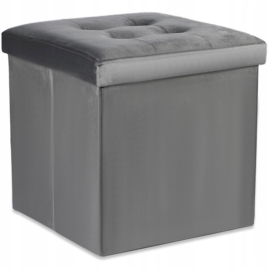 Picture of Pufa skadana L z guzikami - 38x38x38cm aksamit szara