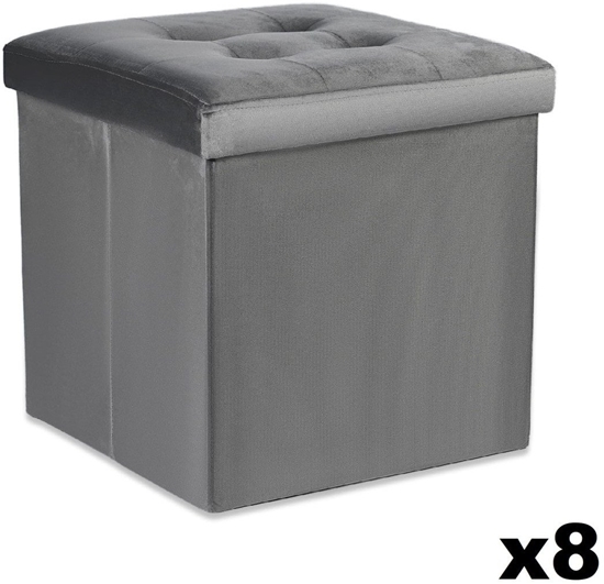 Picture of Pufa skadana L z guzikami - 38x38x38cm aksamit szara x 8