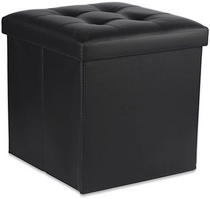 Picture of Pufa skadana L z guzikami - 38x38x38cm ekoskóra czarna