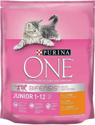 Attēls no Purina Karma dla kotów junior bogata w kurczaka i pene ziarna 800g