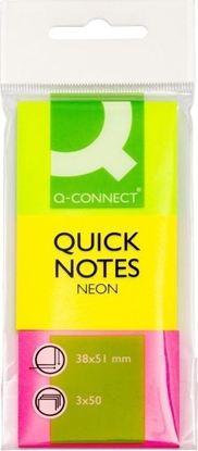 Attēls no Q-Connect Bloczek Samoprzylepny Q-Connect, 38X51Mm, 3X50 Kart., Neon, Mix Kolorów