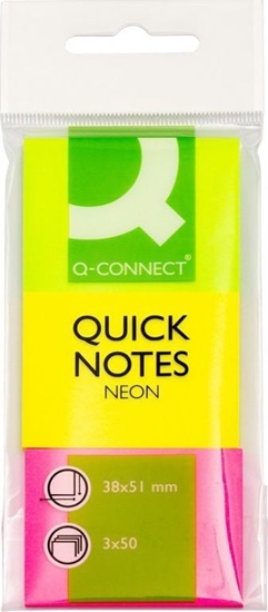 Picture of Q-Connect Bloczek Samoprzylepny Q-Connect, 38X51Mm, 3X50 Kart., Neon, Mix Kolorów