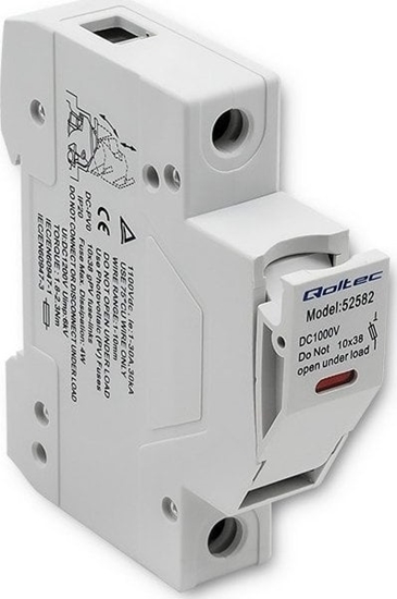 Изображение Qoltec Podstawa bezpiecznikowa z diod + bezpiecznik DC | 1P | 1000V | 30A | 10x38 | solar