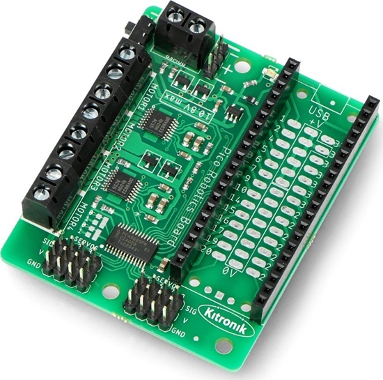 Изображение Raspberry Pi Kitronik Robotics Board - sterownik 4 silników i 8 serwomechanizmów - 3-10,8V - do Raspberry Pi Pico - Kitronik 5329}