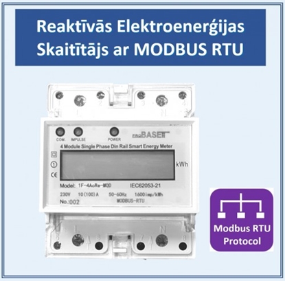 Attēls no Reaktīvās Enerģijas un Jaudas Vienfāzes Elektrības Skaitītājs, 100A, Modbus RTU RS485, 4DIN