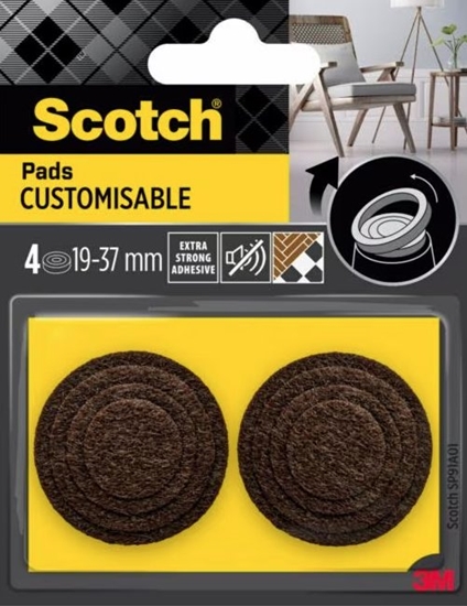 Picture of Regulowane podkadki filcowe SCOTCH, samoprzylepne, okrge, 19-37mm, 4 szt., brzowe