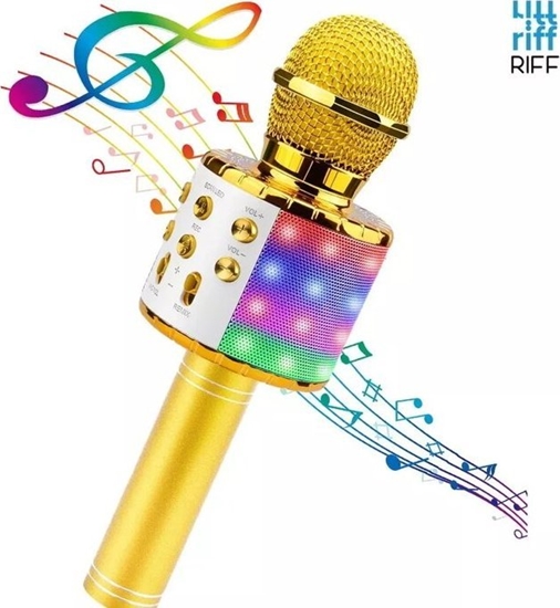 Изображение Mikrofon Royal Song Riff WS-858 Karaoke Brnu & Vecku Prieka Efektu Mikrofons ar skaruiem & Ierakstu Micro USB AUX Zeltains